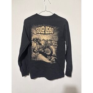 Bomonster Men's Harley Long Sleeve Black T-Shirt "Solo Lobo" Small Biker